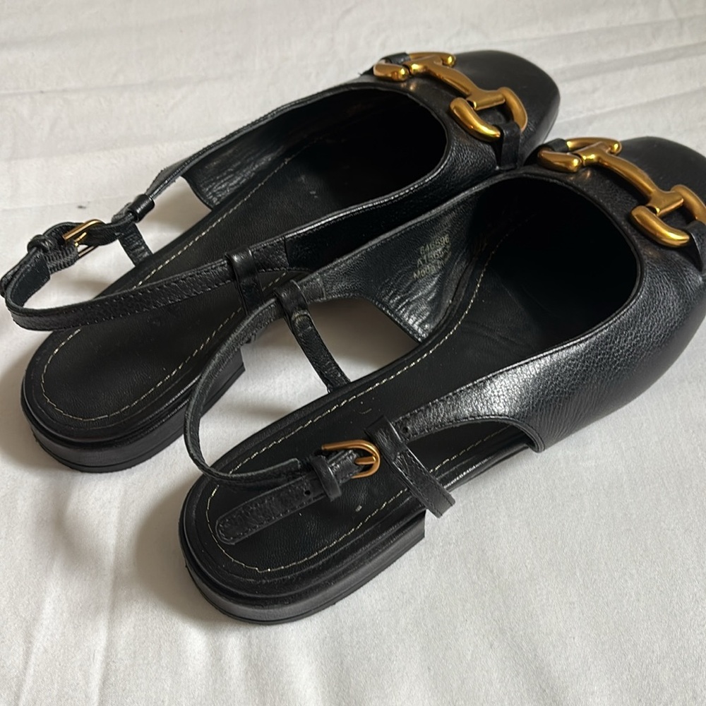 Boden sling back square toe mules with gold horsebit hardware - Picture 3 of 8